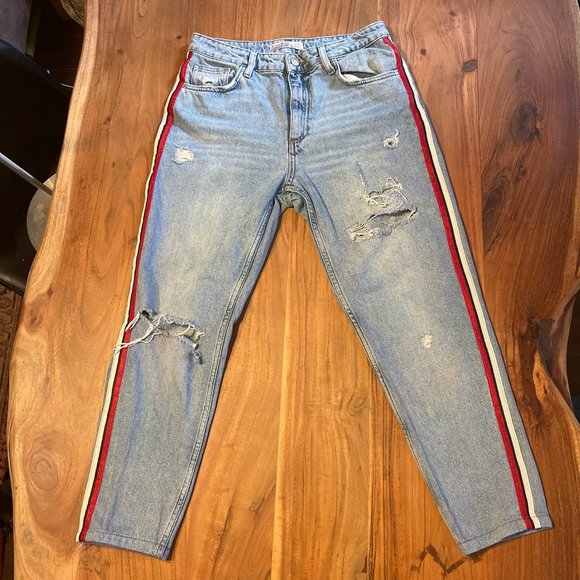 Top Shop Distressed Ripped Striped Jeans - Picture 7 of 9